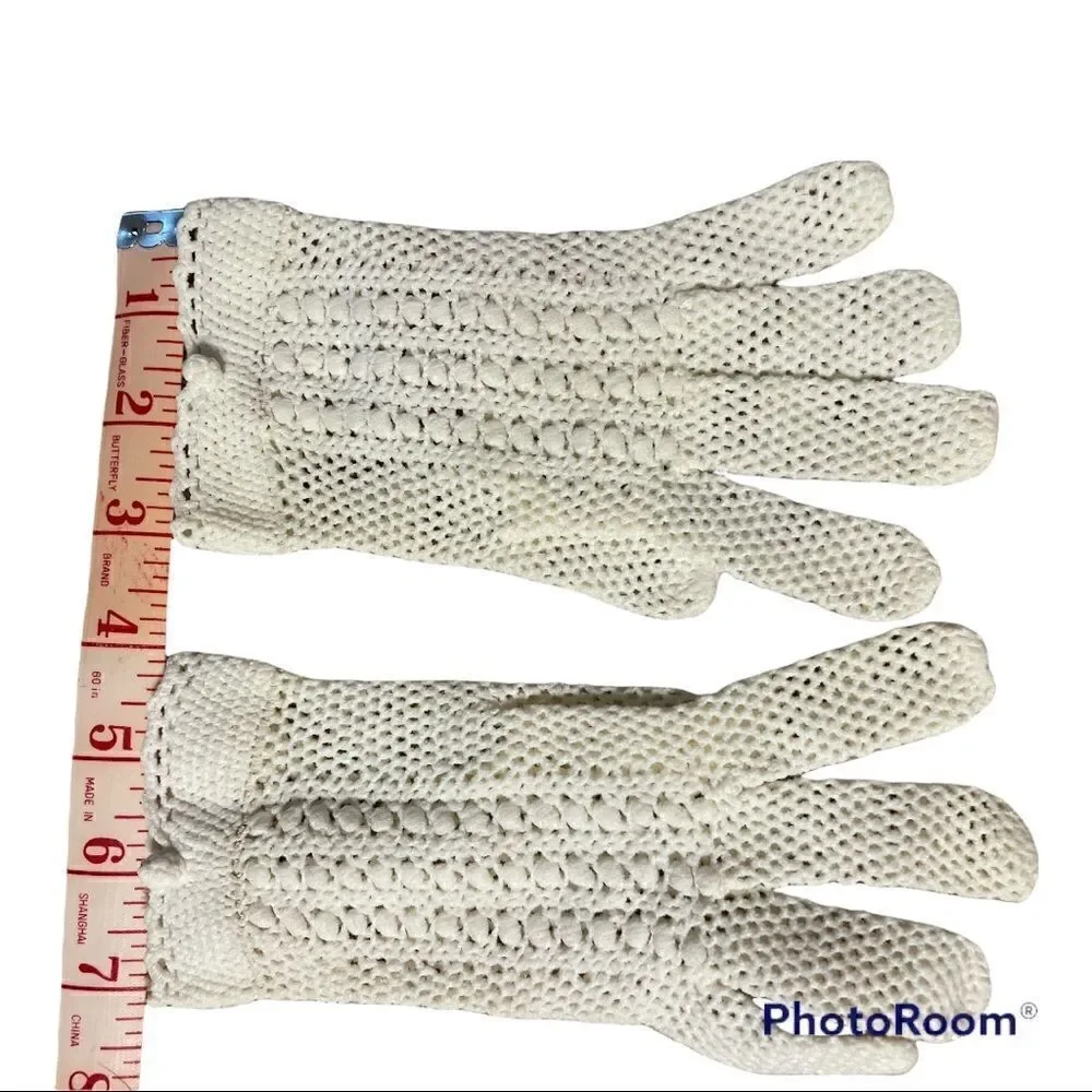 Vintage crochet ivory evening gloves